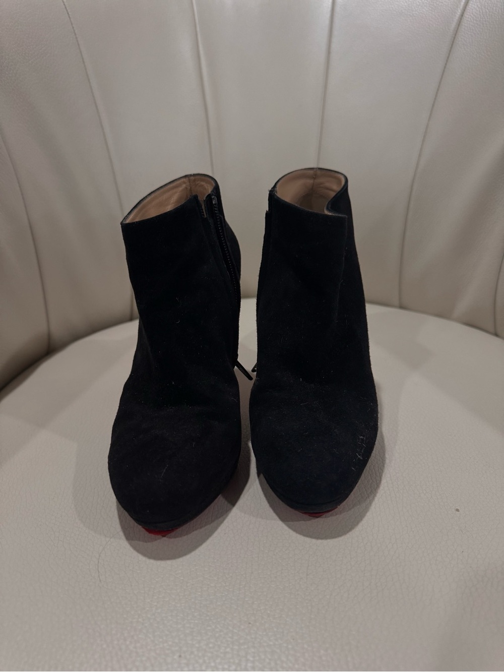 Christian Louboutin Black Suede Ankle Booties with Red Sole Accent